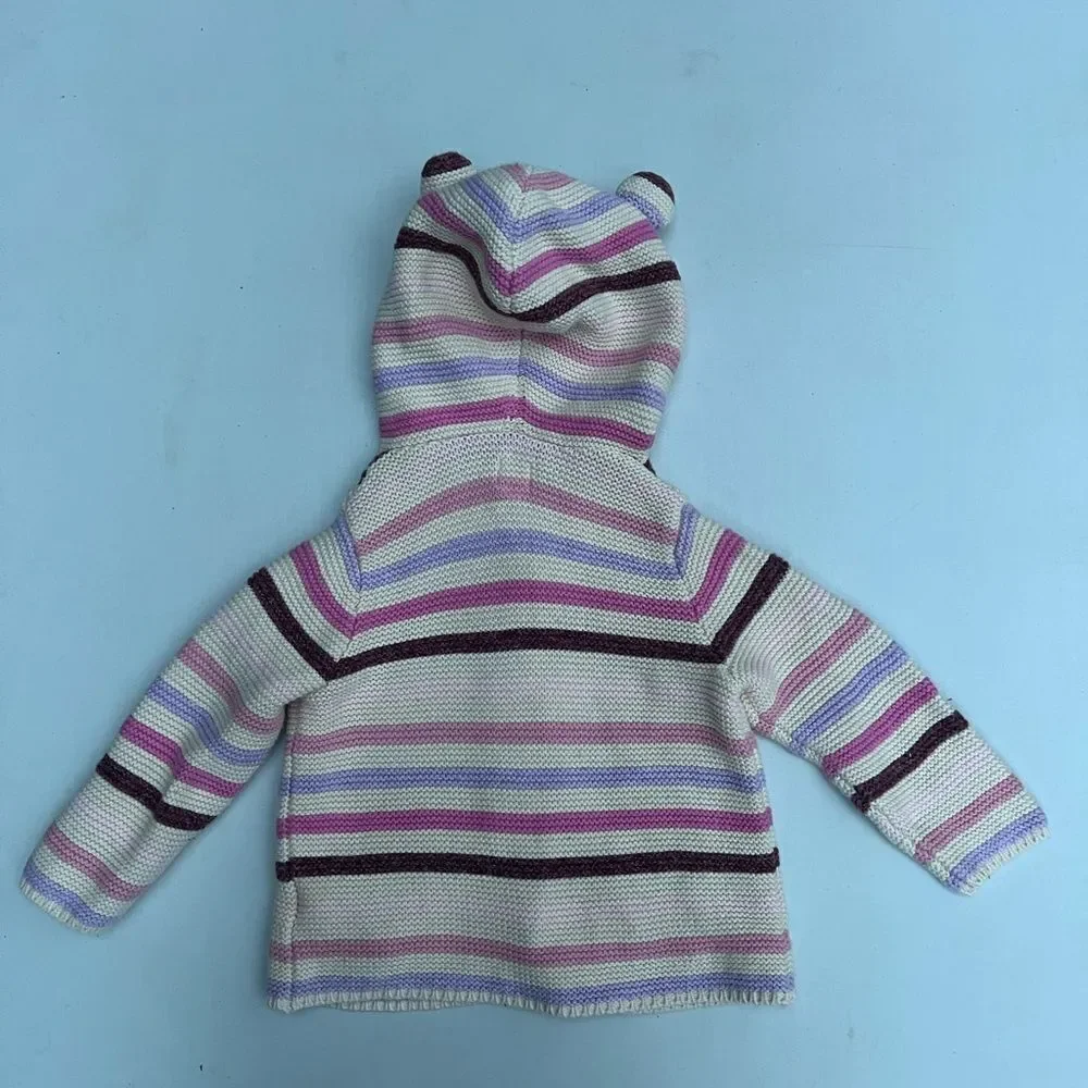 Baby Gap Baby Girls 6-12 Months Knit Hoodie Hooded Striped Cardigan Sweater